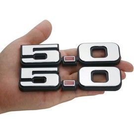 2Pc 5.0 Emblem Liter Door 3D Fender Side Adhesive Badge Plate Right Left Sticker Replacement for 1979-1993 150 (Silver Red)