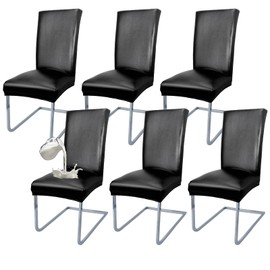 WENZMOC PU Leather Dining Chair Covers Removable 100% Waterproof Chair Covers for Dining Chairs Set of 6, Stretchy & Soft High Back Kitchen Chairs Cover Protectors (Black)