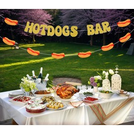 Glitter HotDogs Bar Banner Party Decorations, 5Inch Gold HotDogs Sign Party Decorations,Fiesta Birthday Party Decor Supplies