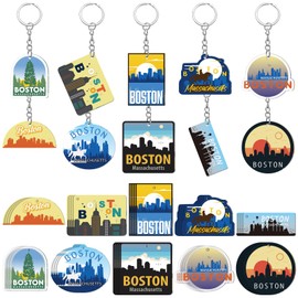 Trnayi 50 Pcs Boston Souvenirs Acrylic Keychain Gifts Bulk Boston Keychain Massachusetts Travel Gifts Souvenirs for Women Men Friends