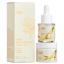 ANAI RUI 2 in-1 Pore SkinCare Set, Blackhead Remover Set, Pore Clay Mask+Pore Minimizing Serum,Clay Mask for Nose&Face, Pore Reducer, Sebum Control Pore Exfoliating Self Care Gifts for Women