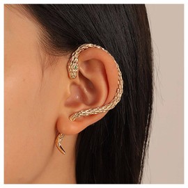 Allereya Vintage Snake Ear Cuff Wrap Earrings Snake Ear Clip Wrap Earring Gold Snake Ear Cuff Earrings Punk Snake Ear Crawler Earrings Jewelry for Women and Girls (Gold)