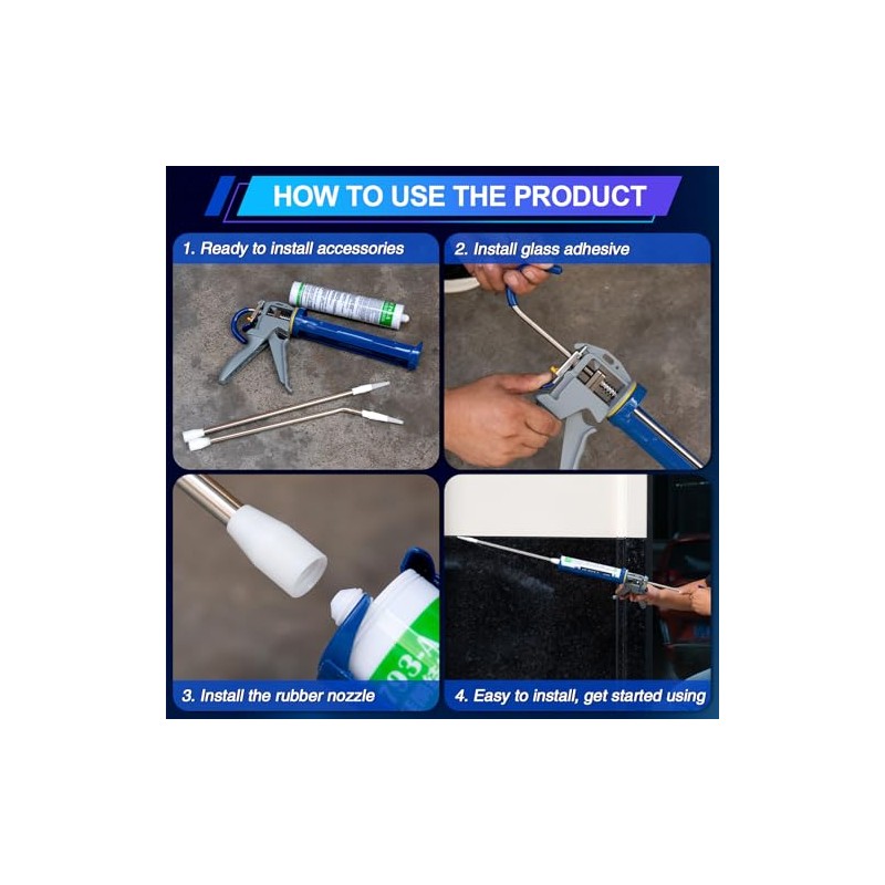 Professional Caulking Gun Nozzle Extensions, Stainless Steel, Straight and Curved