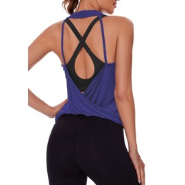 Womens Summer Open Back Yoga Tops Halter Backless Workout Tank Top Loose Fit Athletic Shirts Gym Activewear for Women Klein Blue S
