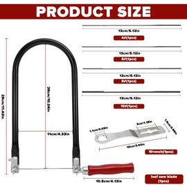 Fretsaw Set Including 4 Saw Blades (4#6#8#10#) Mounting Key and Fretsaw Bow for Metal and Wood Iron Saw Small 360 Degree Rotatable with Wooden Handle Fretsaw Precise Cuts Fine Saw Woodworking