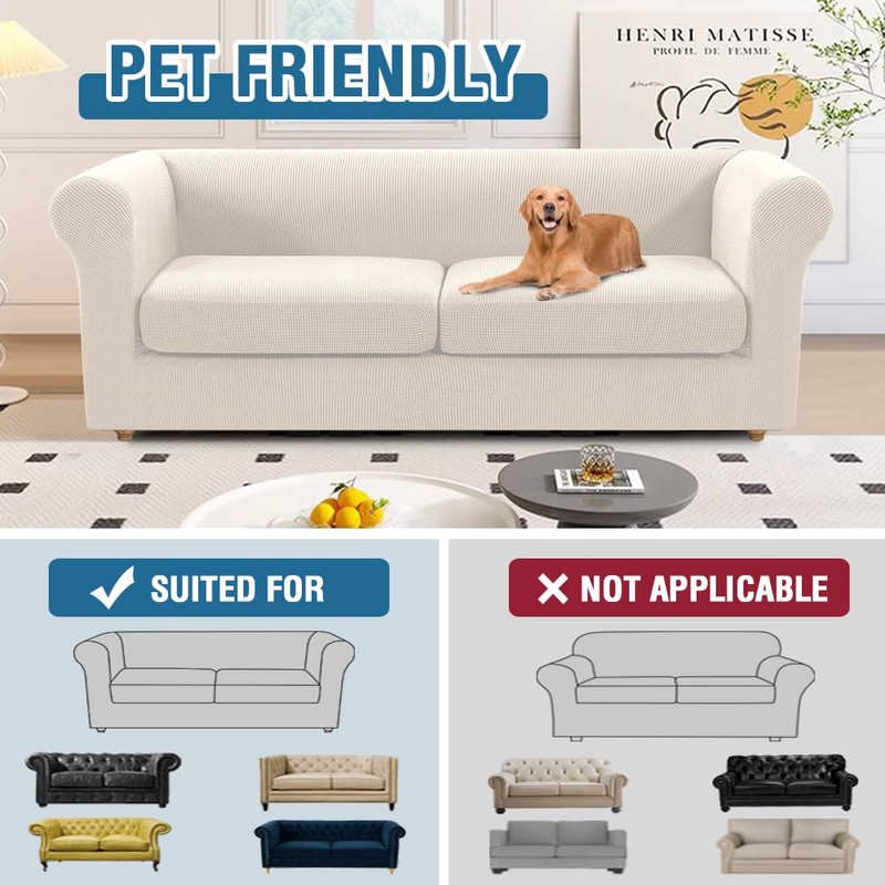 H.VERSAILTEX 3 Pieces Stretch Chesterfield Couch Cover 2 Cushion Sofa