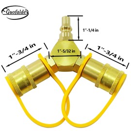 GUOFALDE 1/4" RV Propane Quick Connect Adapter, Propane Tee Y Splitter 2 Way for RV Trailer and Quick Connect Propane, Camping Stove, BBQ, Grill, Heater, Trailer, Motorhome