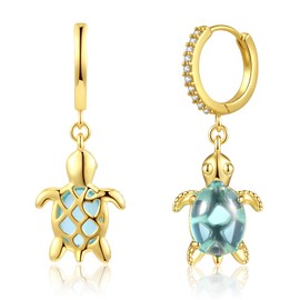 ToHeart 14K Gold Earrings Turtle Earrings For Womens Lightweight Gold Huggie Hoop Earrings Cute Blue Animal Earrings Birthday Gifts