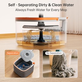 KZKR Spin Mop and Bucket Set with 6 Replaceable Microfiber Mop Pads with Self Separation Dirty and Clean Water System, Self Wringing 360° Rotating Square Mop Head for Hardwood Tile Marble Floors