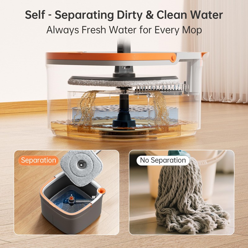 KZKR Spin Mop and Bucket Set with 6 Replaceable Microfiber
