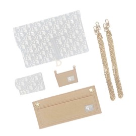 From Her Saddle Clutch Uptown Purse and Wallet Cardholder Insert Conversion Kit with 2 Gold Chain Felt Handbag (Beige)