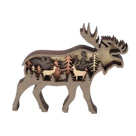 3D Wood Carving Animal Multi Layer Forest Animal Wood Carving Crafts Home Furnishing Wall DecorationDeer