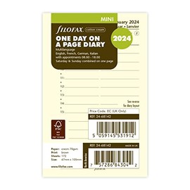 Filofax Mini Day Per Page Cotton Cream 4 Languages 2024 Diary