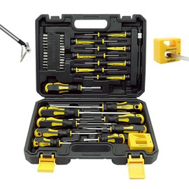 GMTOOLS 43pcs Magnetic Screwdriver Set, Including Slotted, Phillips, Hexagonal, Pozidriv, Magnetizer, Demagnetizer, Replaceable Screwdriver Bits and Sturdy Tool Case for DIY and Repair Work