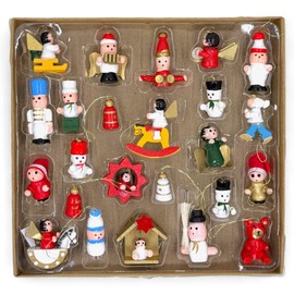 MIJOMA Wooden Christmas Tree Pendant, Hand-Painted, Christmas Tree Decoration, Set with Nostalgic Motifs, Wooden Pendant for Christmas Decoration, Various Designs (24, 2.5-4 cm)
