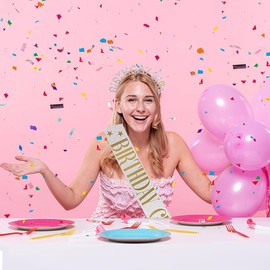 Birthday Crown Belts, Pack of 2, Birthday Girl Sash & Birthday Tiara Set, Birthday Decoration, Satin Tiara, Rhinestone Girl Headband, Birthday Crowns for Women, Birthday Wreath, Any Age (Sliver)