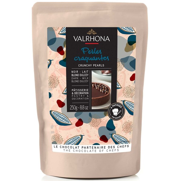 Valrhona Baking Pearls. Better than Chocolate Chips. Crispy Puffed Rice Coated in Milk & Dark Chocolate and Dulcey. Baking Stable. Great Topping and Texture for Baked Goods. 250g (Pack of 1)