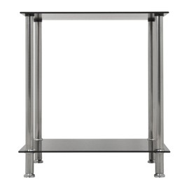 AVF T52-A Black Glass & Chrome Two Tier Square Side Table/Lamp Table/End Table Silver
