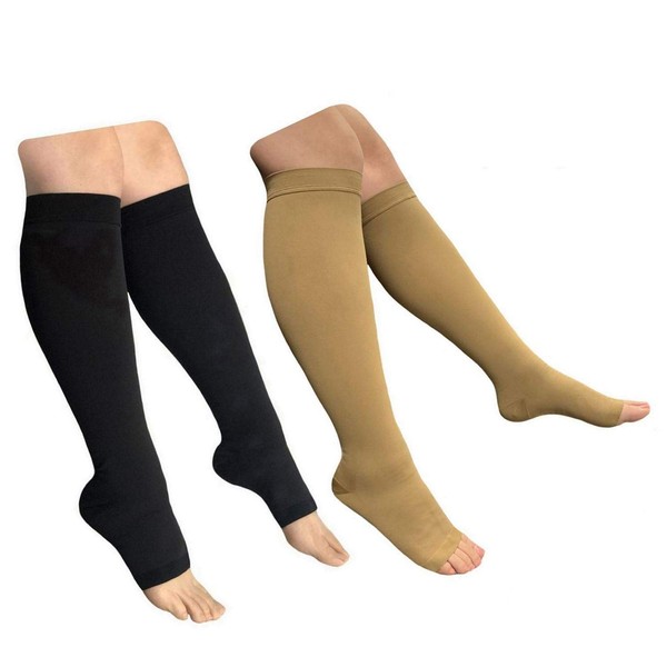 HealthyNees Open Toe 30-40 mmHg Extra Firm Compression Edema Sock Calf Support
