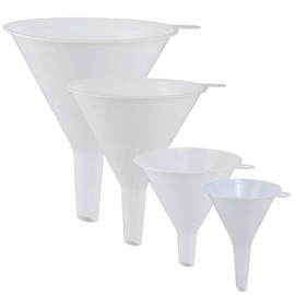KarZone Kitchen Funnels - Set of 4 Plastic Flask Funnels for Filling Bottles, Essential Oils or Spices - No Spilling, Canning & Cooking Usage - White