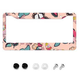 LOVEJIA Butterfly License Plate Frame, Pink License Plate Frames for Women Man, Red Teal Butterfly Car License Plate Holder Funny Car Tag Frame Decor 2 Hole (RDL-44)