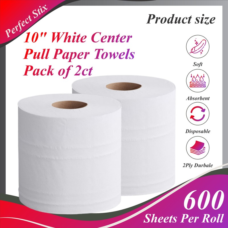 Perfect Stix 10" White Center Pull Paper Towels- Pack of