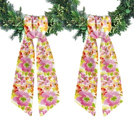 Ftuuo 2pcs Floral Wreath Sash for Front Door Pink Flower Wreath Satin Sash Garland Ribbon Accessories for Wreath Yard Doorway Indoor Outdoor Bow Bridal Shower Home Decor,5.1 x 54.3