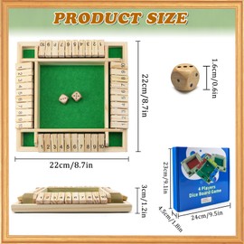 KFETFE Shut The Box Game 4 Players Dice Game Wooden Board Game Folding Board Game Mathematics Learning Toy from 3 4 5 6+ Years