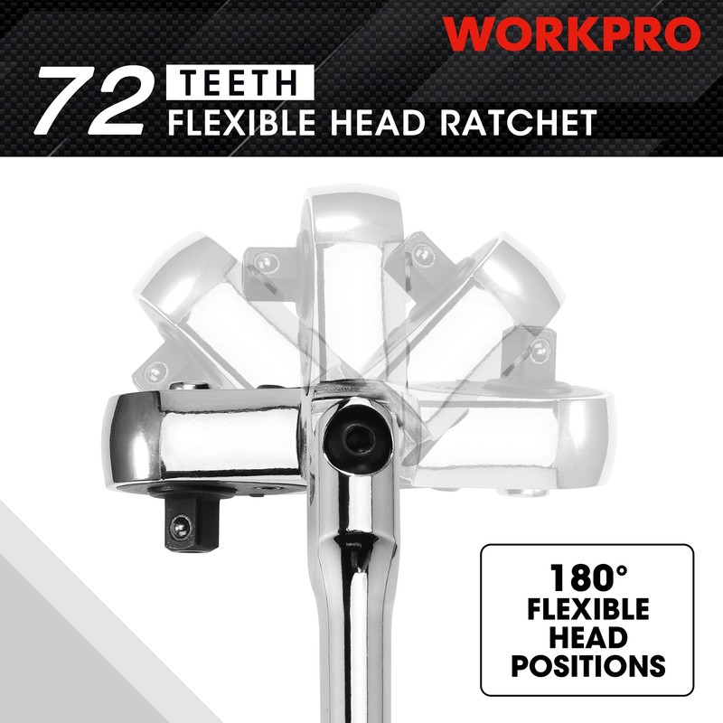 WORKPRO 2-Piece Flex Head Ratchet Set, 1/4", 3/8" Drive, 72-Tooth