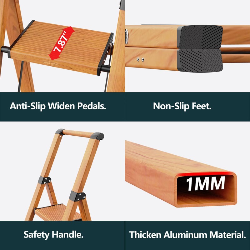 WOA WOA 5 Step Ladder, Ladders for Home, Anti-Slip Pedals,
