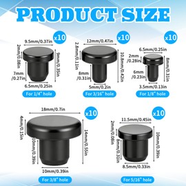 50 PCS Silicone Rubber Hole Plugs 1/8" 3/16" 1/4" 5/16" 3/8" Holes Rubber Bumper Plugs Round Rubbers Stoppers Plug Black Rubber-Plug Kit Assorted Sizes for Round Holes Bottles Tube