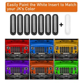 Hooke Road Matte Black Grill Inserts Front Mesh Grille Cover for 2007-2015 Jeep JK Wrangler & Unlimited Wrangler Accessories (7PCS Black + 1PCS White)