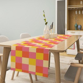 70s Hippie Table Runner Orange Yellow Pink Vintage Geometric Table Runner 1960s Retro Country Dinner Runner for Living Room Kitchen Party Holiday Dinner Home Decor 13x36in