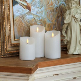 CREDTARNOS Flickering Flameless Candles with Remote, Real Wax Battery Operated Candles, 3D Wick LED Candles with Timer, Pure White Electric Candles for Party Holiday Wedding Christmas Decor, Set of 3