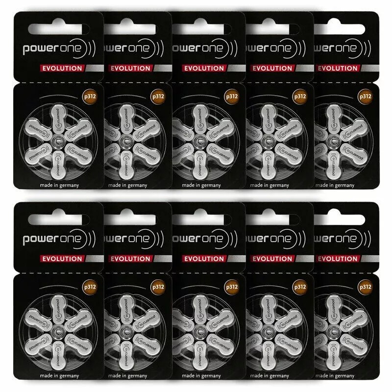 Power One EVOLUTION Size 312 Hearing Aid Batteries (60 Pack)