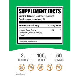 BulkSupplements Glucomannan Powder Konjac Root Extract Nutritional Supplement 100G For Wellness