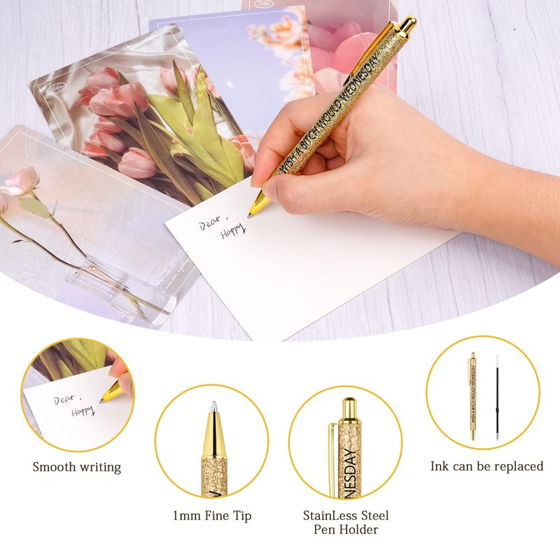 AUAUY Glitter Ballpoint Pens, Pack of 7 Glitter Metal Ballpoint