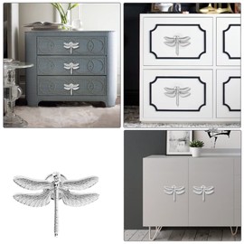 Be In Your Mind 4PCS Dragonfly Knobs Handles Unique Dragonfly Shape Decorative Handles with Mounting Screws Furniture Hardware Accessories for Cabinet Wardrobe Drawer Dresser Silver