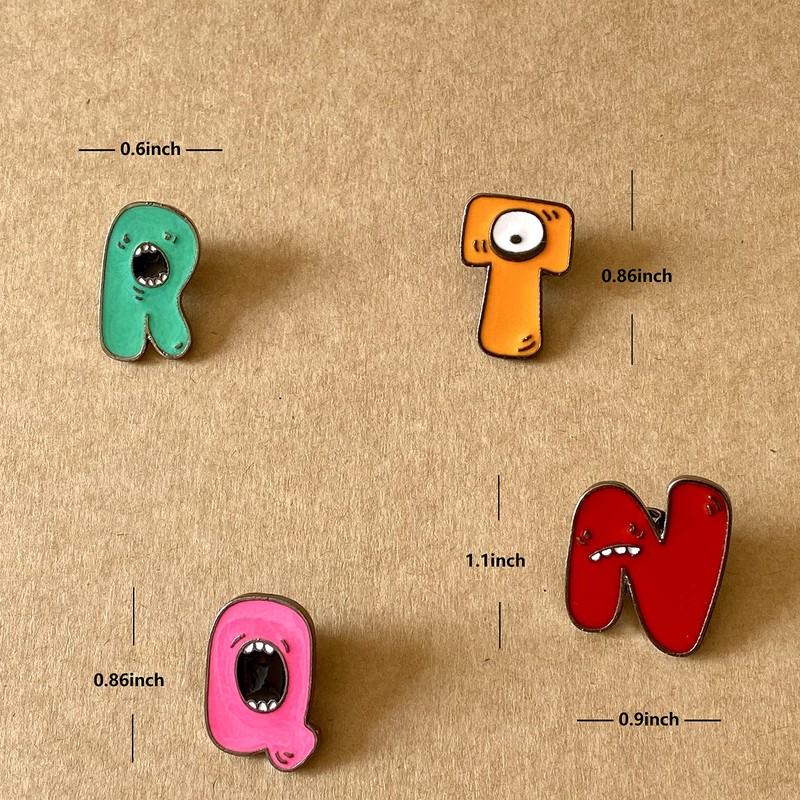 Broche de esmalte con letras del alfabeto para mochilas, chaquetas,