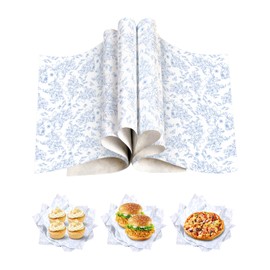 Pineraap 150 Sheets Blue Floral Wax Paper, Greaseproof Wrap Tissue Chinoiserie Blue White Flower Deli Paper Oil-Resistant Food Liners for Baking Sandwiches Picnic Bakery Dessert Kitchen