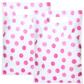 Cholemy 100 Pcs Pink Polka Dot Gift Bags with Handles Polka Dot Party Favor Goodie Candy Snack Bags Plastic Pink Wrapping Pouch for Baby Shower Birthday Princess Theme Party Favors Supplies