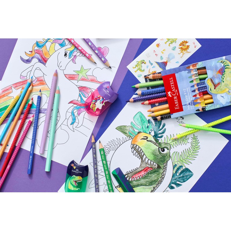 FABER-CASTELL 111519 Dino Writing Set with Pencils HB, Sharpener and