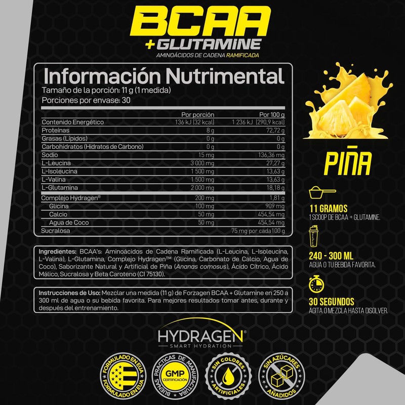 Forzagen Aminoácidos BCAA + Glutamine 8 g de BCAA 2:1:1