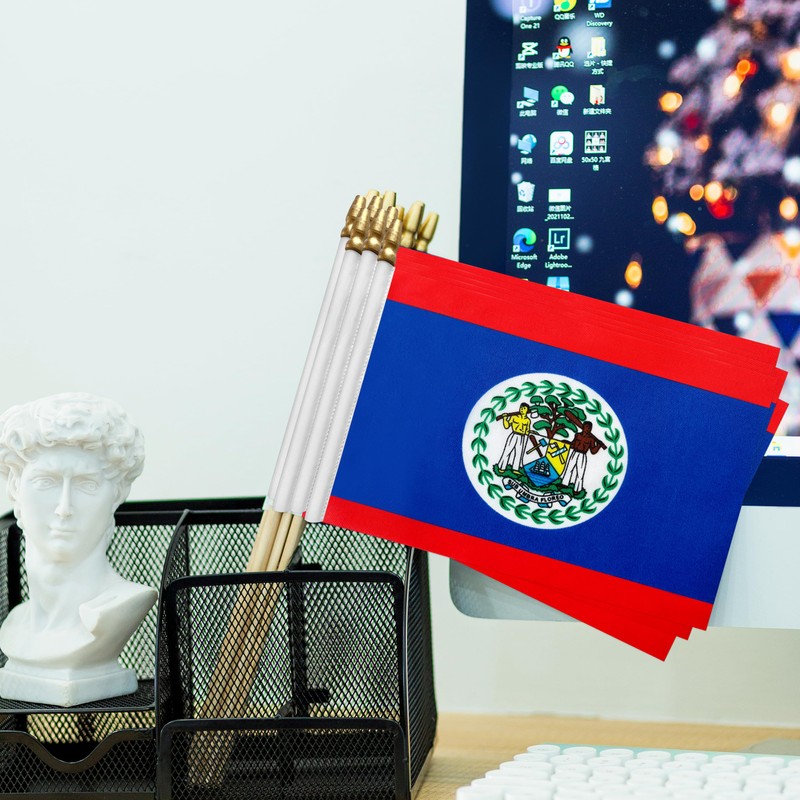 TSMD Belize Stick Flag Belizean Small Mini Hand Held Flags,5x8