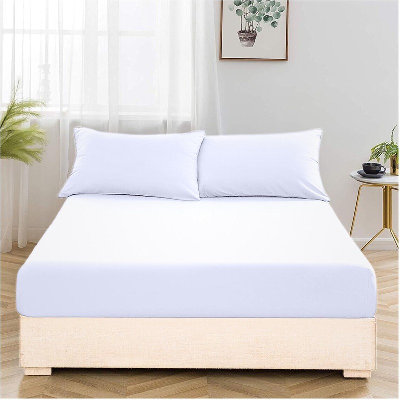 EV DEKOR Extra Deep Fitted Sheet Single, White - Deep