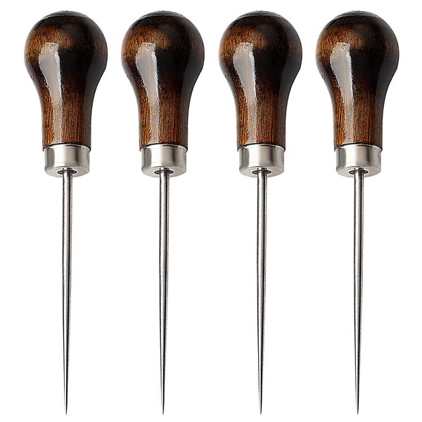 nuoshen 4 Pack Awl, Gourd Shape Awl Tailors Awl Wood Handle Scratch Awl Sewing Awl Tool for Leather