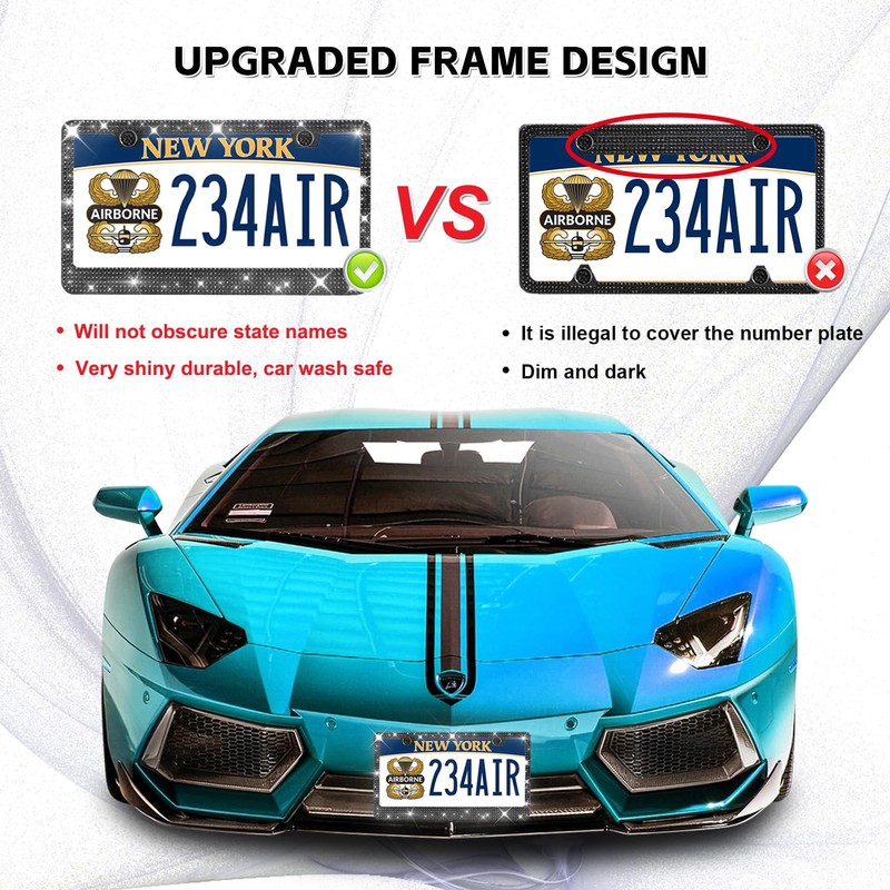 [2 Pack] Luxury Bling License Plate Frames - Hand-Set 1200+