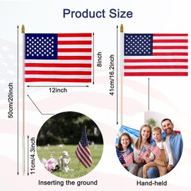 50 Pcs US Stick Flag 8 x 12 Inch Small American Flag Lawn Flags Handheld American Stick Flags with Kid-Safe Spear Top, for Yard Outdoor Garden Memorial Day ,4th of July Outdoor Decor,with Extra Ground Pole