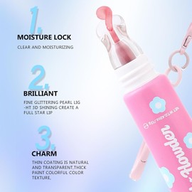 Brillos Labiales con Llavero, Gloss Hidratante Efecto Espejo, Bálsamo Labial Voluminizador de Gelatina, Nutritivo de Larga Duración, No Pegajoso, Cuidado de Labios Suave y Refrescante (O2# PASTEL PINK)