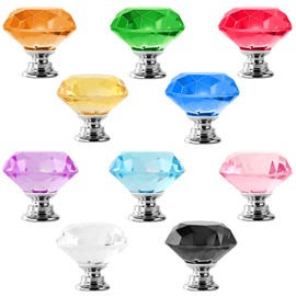 ANJUU 10 Pcs 30mm Diamond Shape Crystal Glass Cabinet Knobs with Screws Drawer Knob Pull Handle Used for Kitchen, Dresser, Door, Cupboard (Mixed Color)